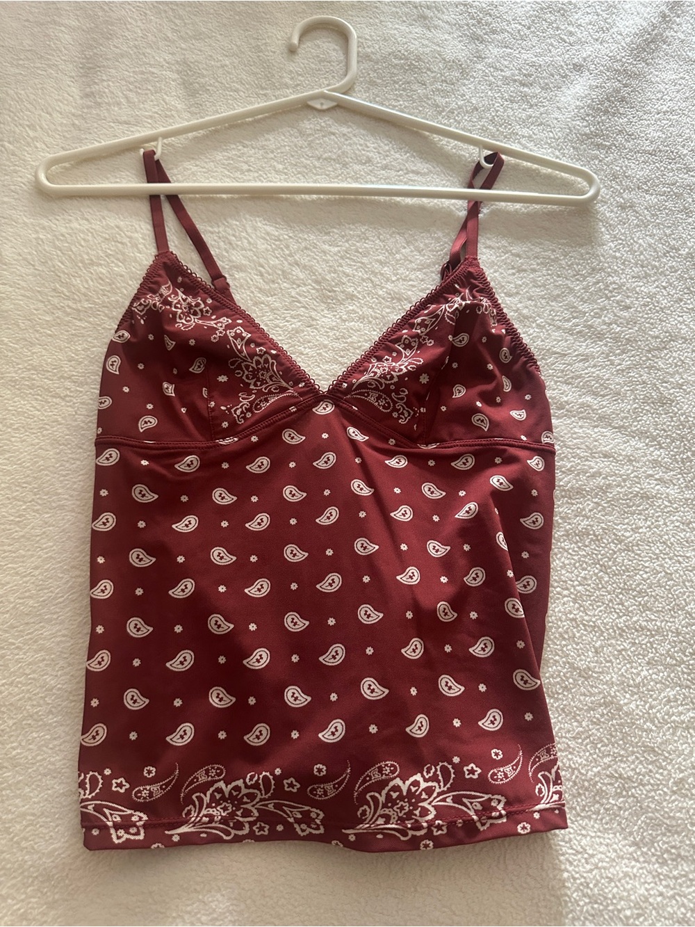 BDG Maroon Paisley Lace-Trim Cami